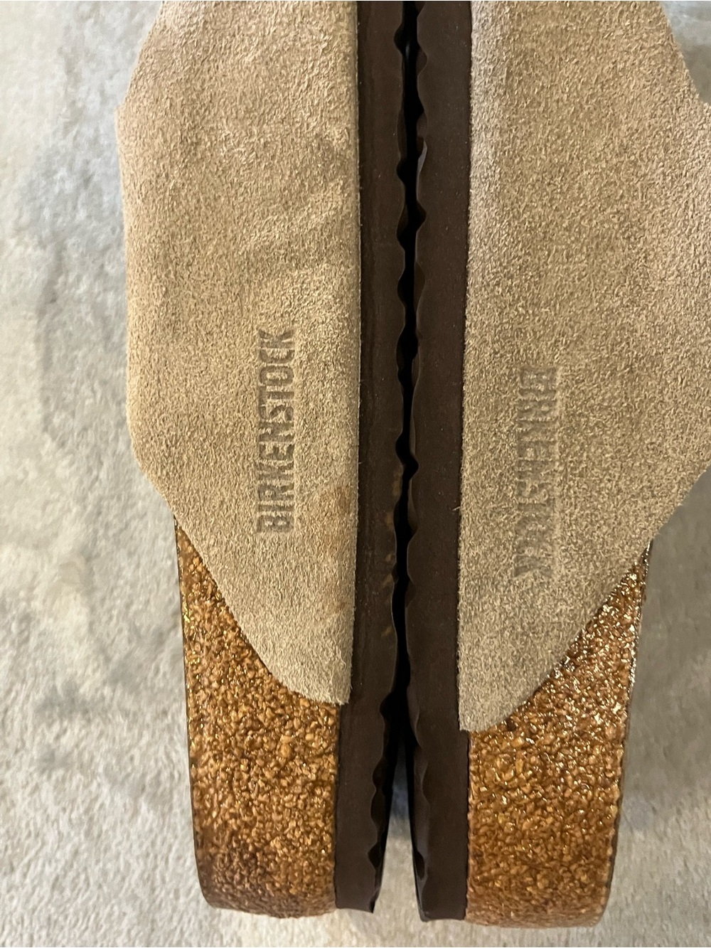 Birkenstock Beige Suede Slide Sandals. Mismatch 45 (12 inch)and 46 (12.5 ) men - Picture 4 of 5